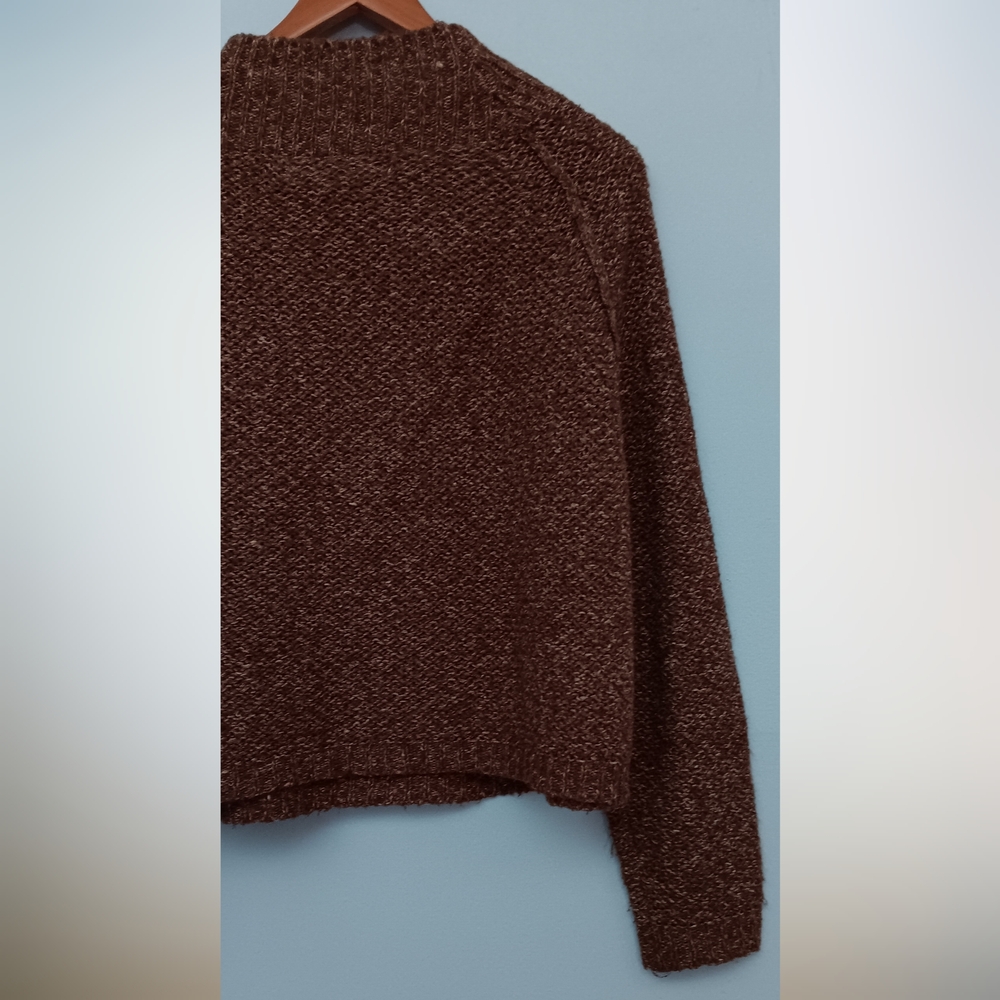 Zara Knit Mockneck Long Sleeve Cropped Sweater Brown M - Picture 4 of 6